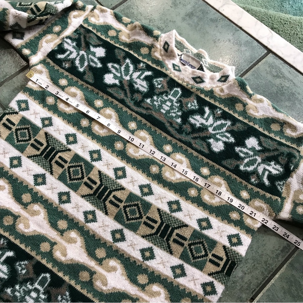 Vtg 80s Retro Abstract Leaf Print Patterned Sweat… - image 7